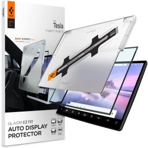 Spigen Tempered Glass Screen Protector [GlasTR EZ FIT] Designed for Tesla Model S (2021-2026), Tesla Model X (2022-2026) 17 inch Dashboard Touchscreen – Crystal Clear