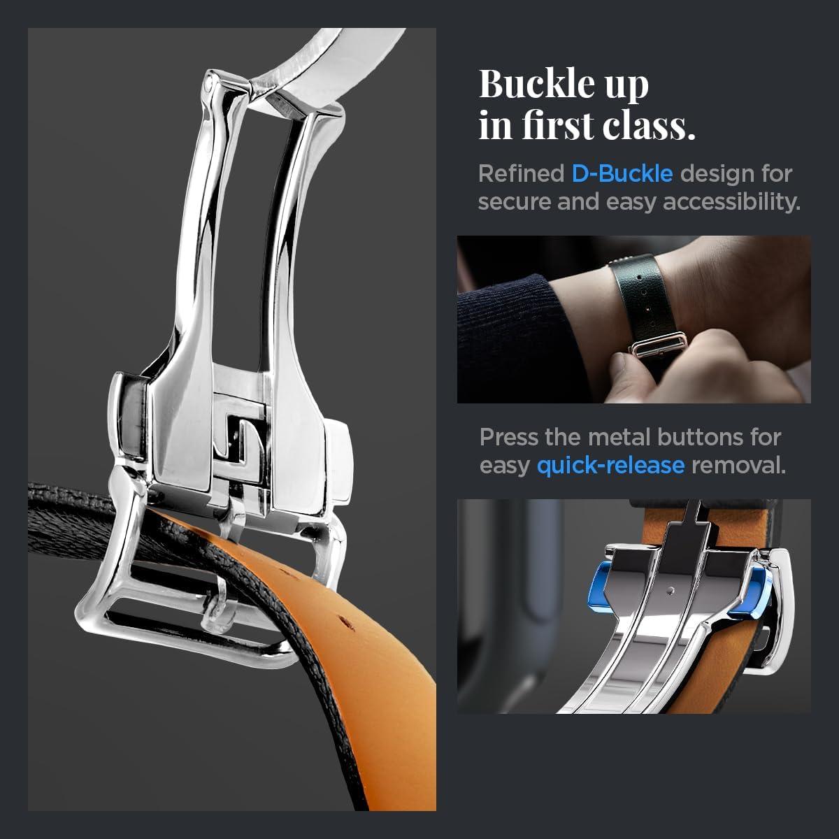 imageSpigen Enzo Genuine Leather Strap Designed for Apple Watch Band Series 10 42mm 987 41mm SE2SE654 40mm 321 38mm Dbuckle and Quickrelease ButtonsBlack