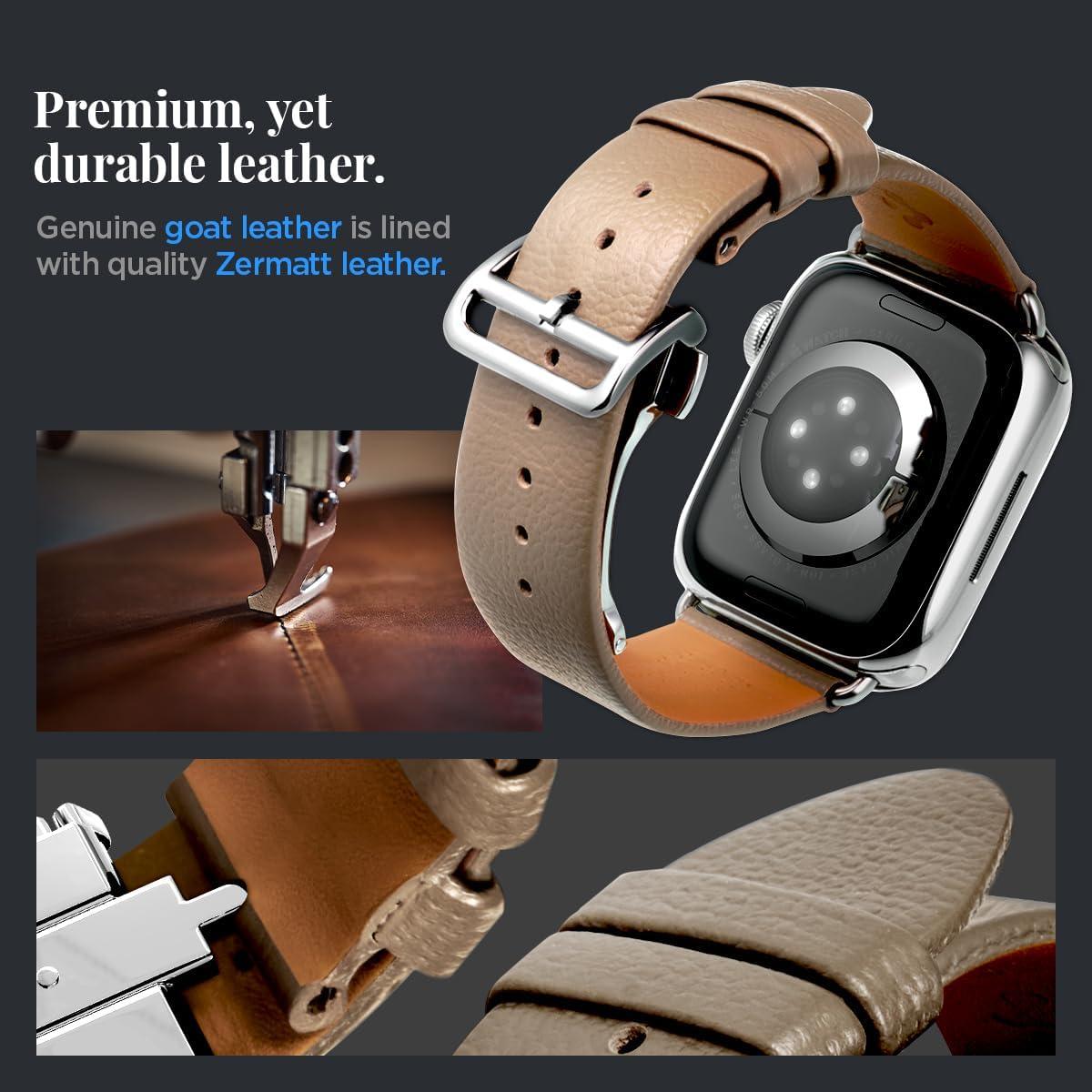 imageSpigen Enzo Genuine Leather Strap Designed for Apple Watch Band Series 10 42mm 987 41mm SE2SE654 40mm 321 38mm Dbuckle and Quickrelease ButtonsEtoupe
