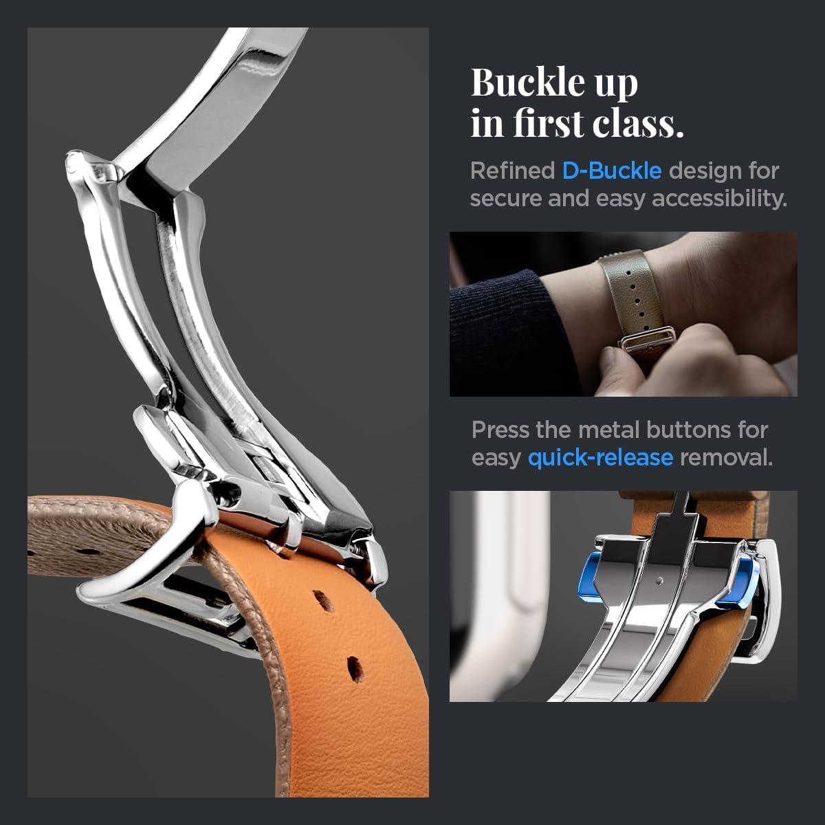 imageSpigen Enzo Genuine Leather Strap Designed for Apple Watch Band Series 10 42mm 987 41mm SE2SE654 40mm 321 38mm Dbuckle and Quickrelease ButtonsEtoupe