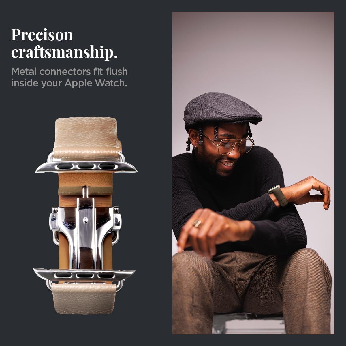 imageSpigen Enzo Genuine Leather Strap Designed for Apple Watch Band Series 10 42mm 987 41mm SE2SE654 40mm 321 38mm Dbuckle and Quickrelease ButtonsEtoupe