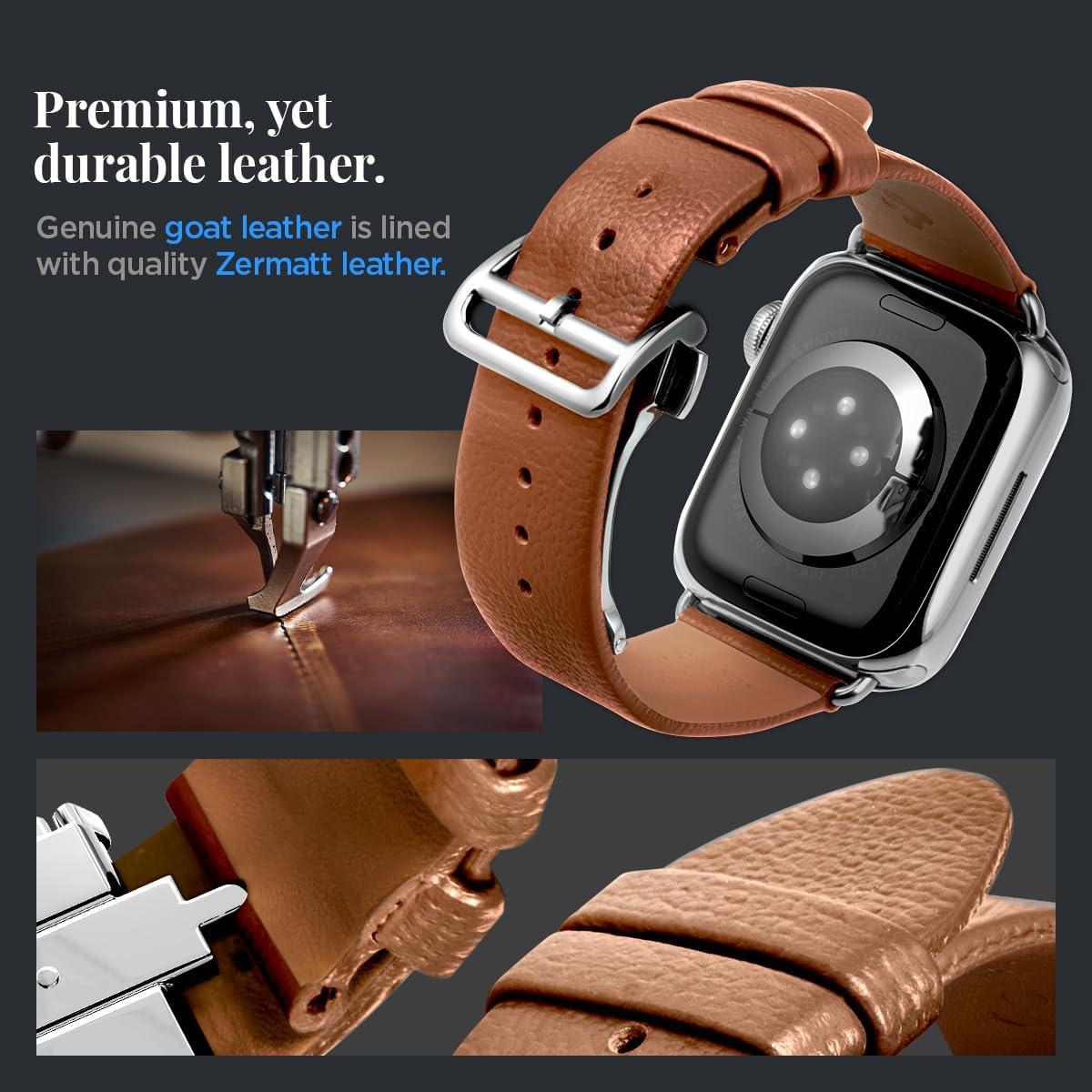 imageSpigen Enzo Genuine Leather Strap Designed for Apple Watch Band Ultra 21 49mm Series 10 46mm 987 45mm SE2SE654 44mm 321 42mm Dbuckle and Quickrelease ButtonsClassic Brown