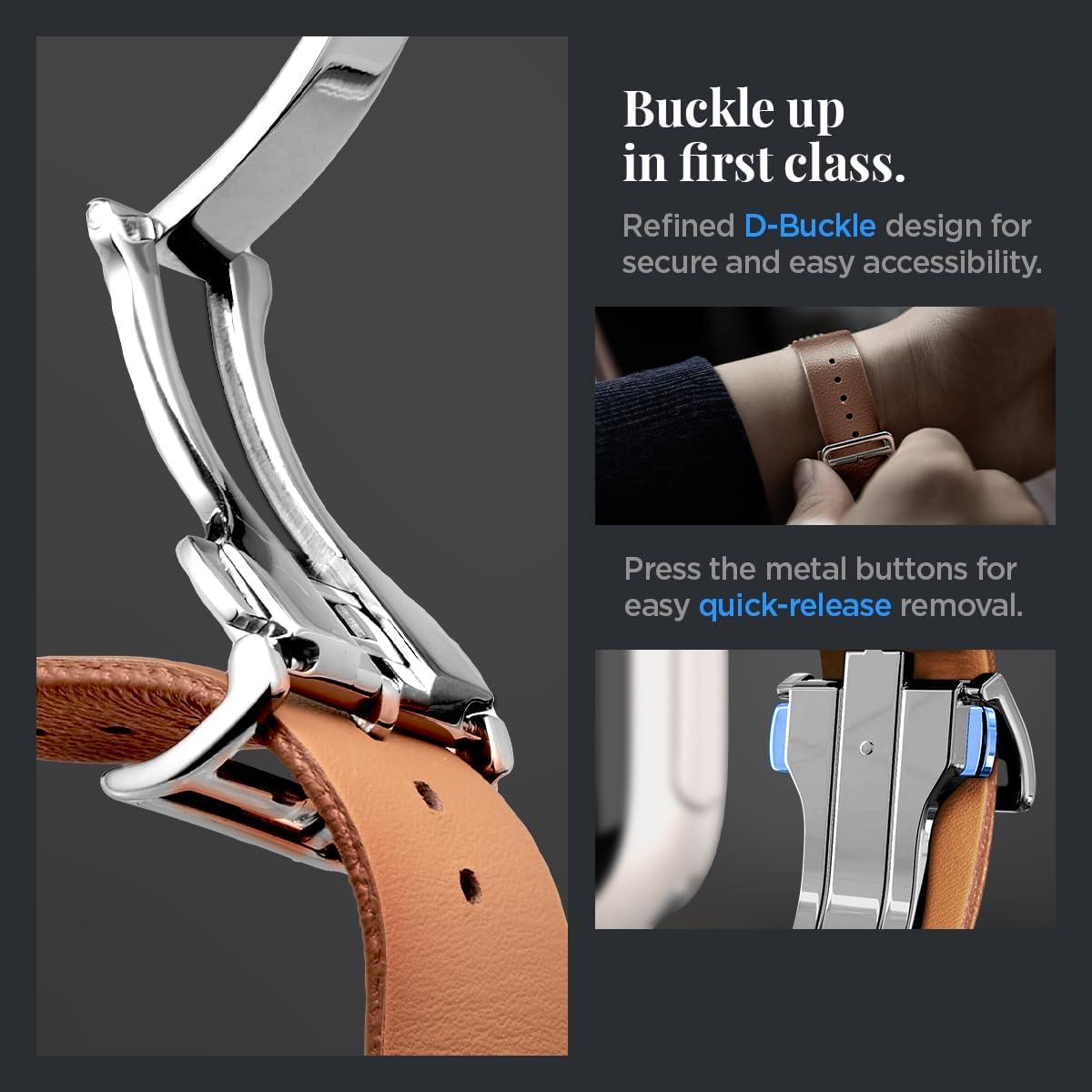 imageSpigen Enzo Genuine Leather Strap Designed for Apple Watch Band Ultra 21 49mm Series 10 46mm 987 45mm SE2SE654 44mm 321 42mm Dbuckle and Quickrelease ButtonsClassic Brown