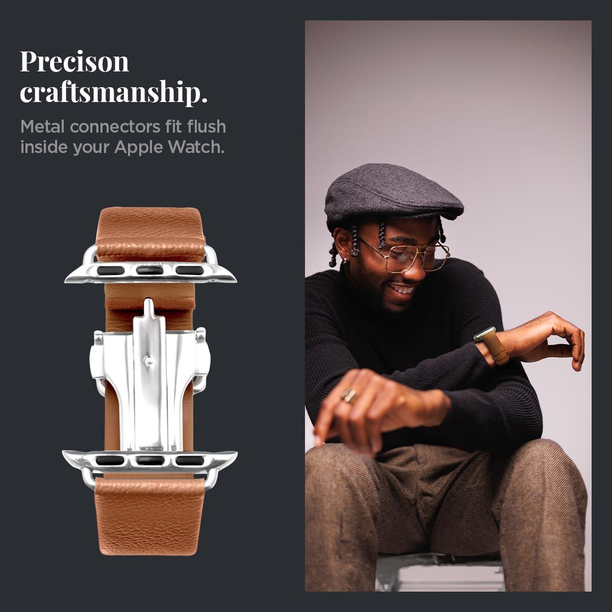 imageSpigen Enzo Genuine Leather Strap Designed for Apple Watch Band Ultra 21 49mm Series 10 46mm 987 45mm SE2SE654 44mm 321 42mm Dbuckle and Quickrelease ButtonsClassic Brown