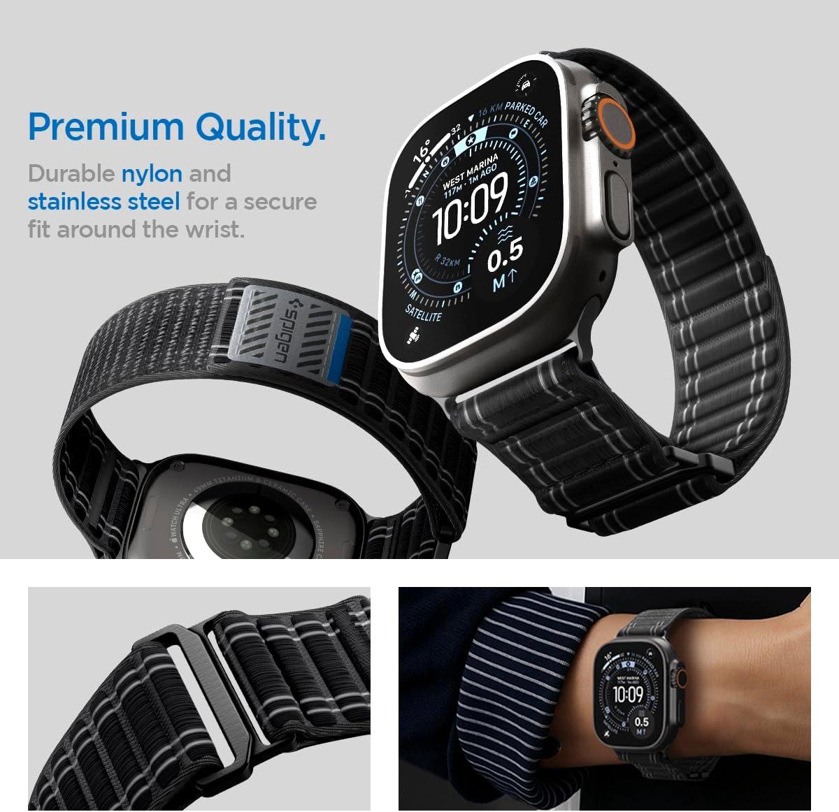 imageSpigen for Apple Watch Band Compatible with Ultra 321 49mm Series 1110 46mm 987 45mm SE3SE2SE654 44mm 321 42mm Lightweight Fabric StrapBlack Blue