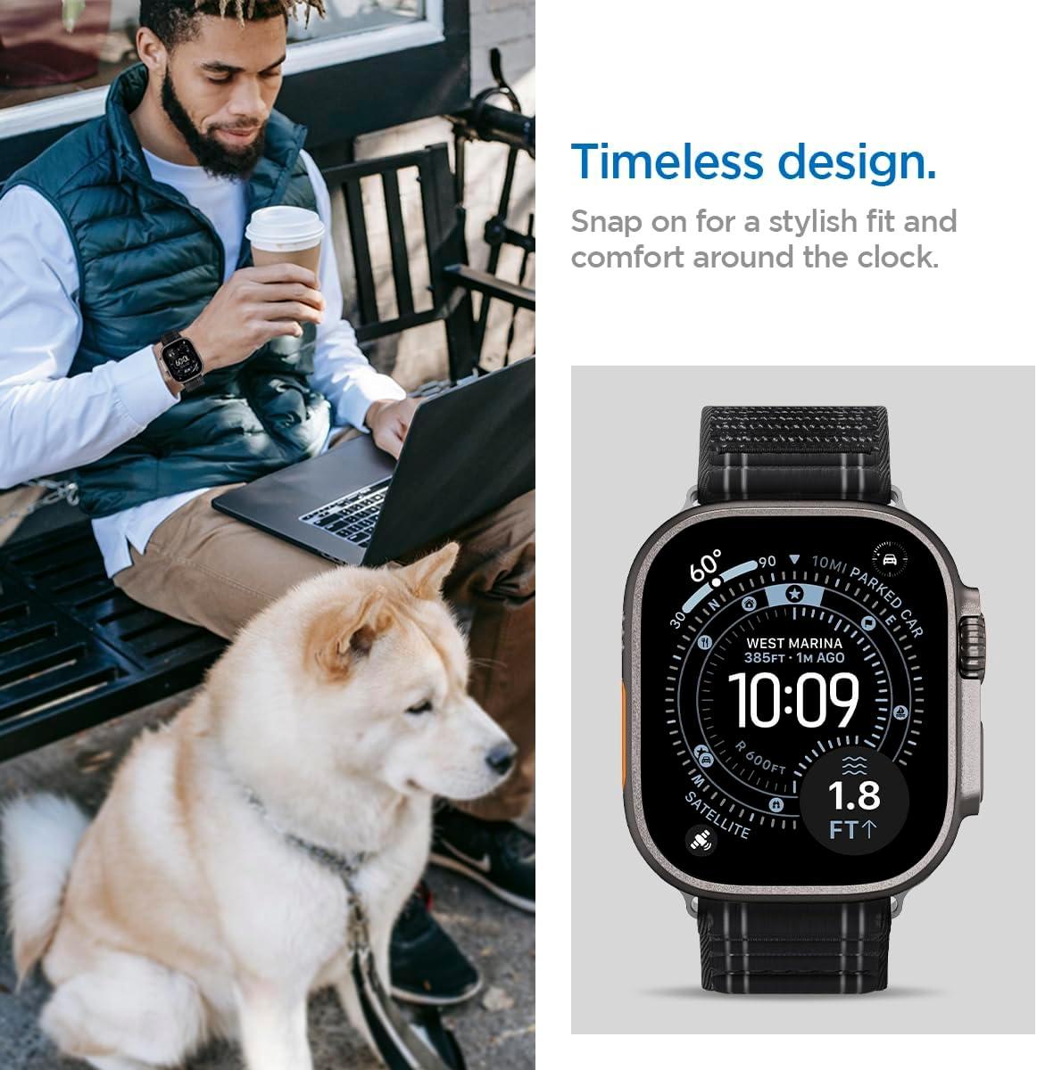 imageSpigen for Apple Watch Band Compatible with Ultra 321 49mm Series 1110 46mm 987 45mm SE3SE2SE654 44mm 321 42mm Lightweight Fabric StrapBlack Blue