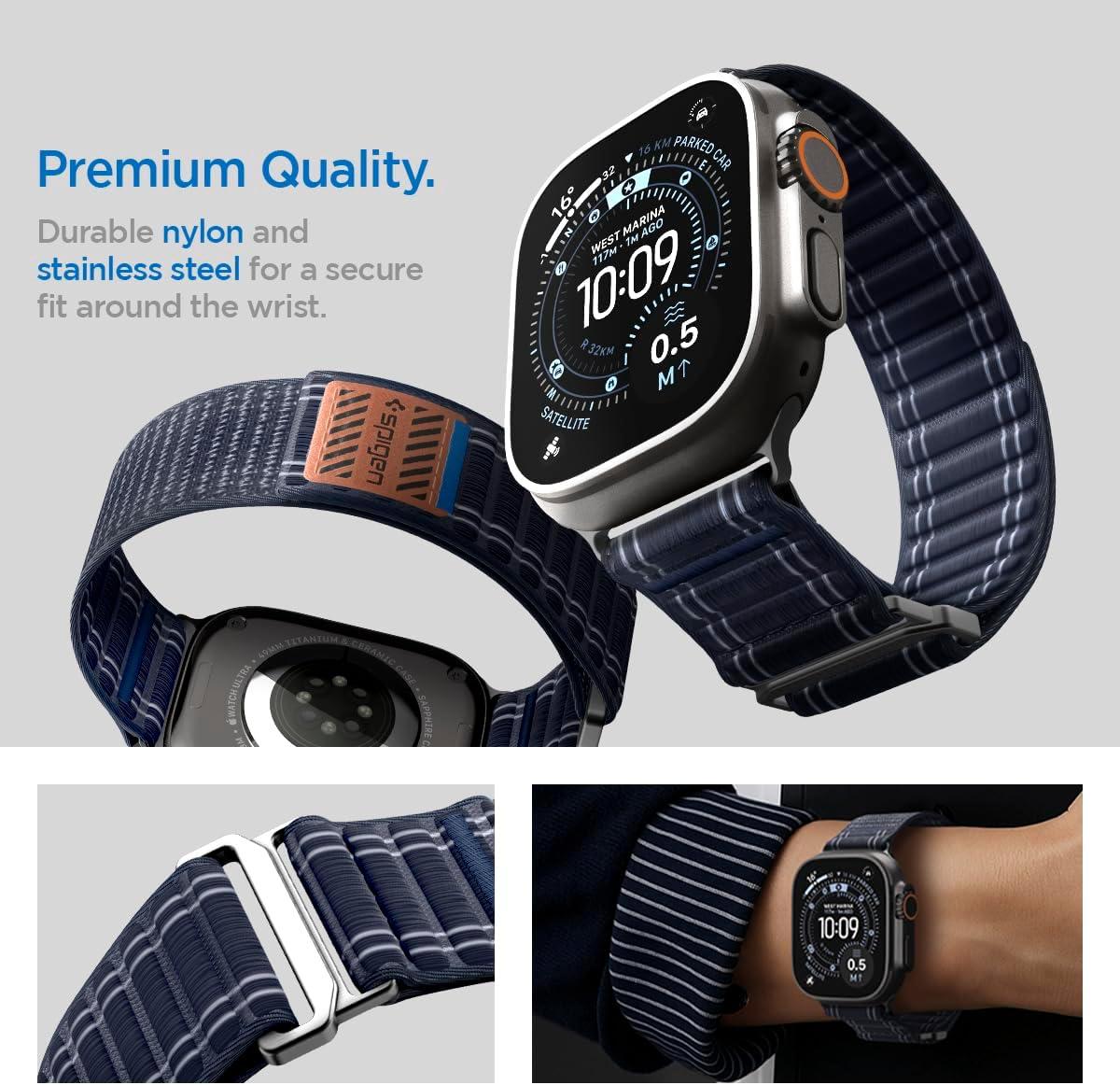 imageSpigen for Apple Watch Band Compatible with Ultra 321 49mm Series 1110 46mm 987 45mm SE3SE2SE654 44mm 321 42mm Lightweight Fabric StrapNavy