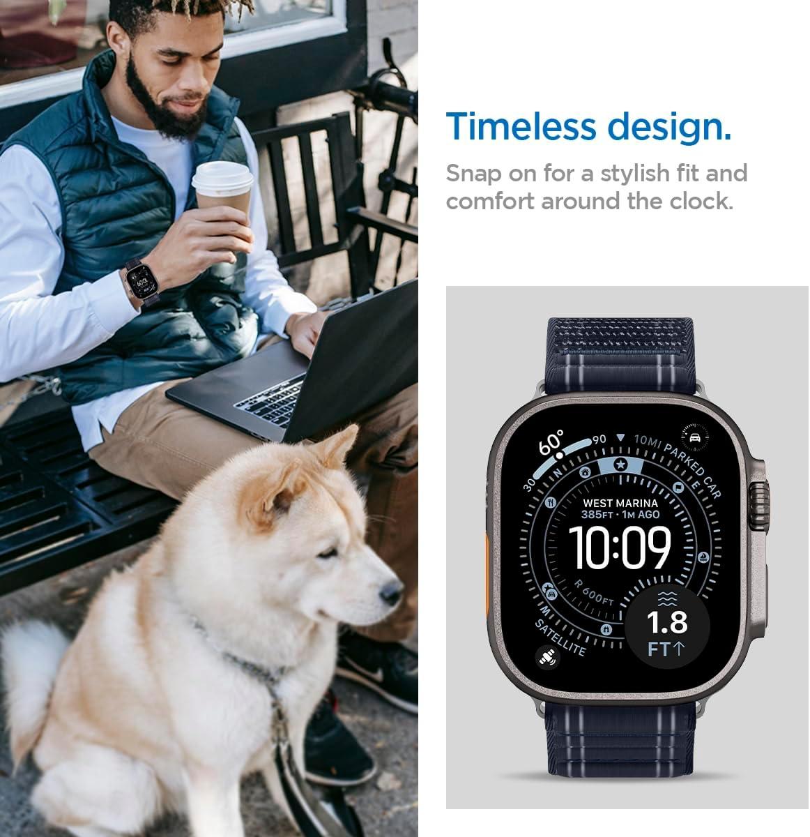 imageSpigen for Apple Watch Band Compatible with Ultra 321 49mm Series 1110 46mm 987 45mm SE3SE2SE654 44mm 321 42mm Lightweight Fabric StrapNavy