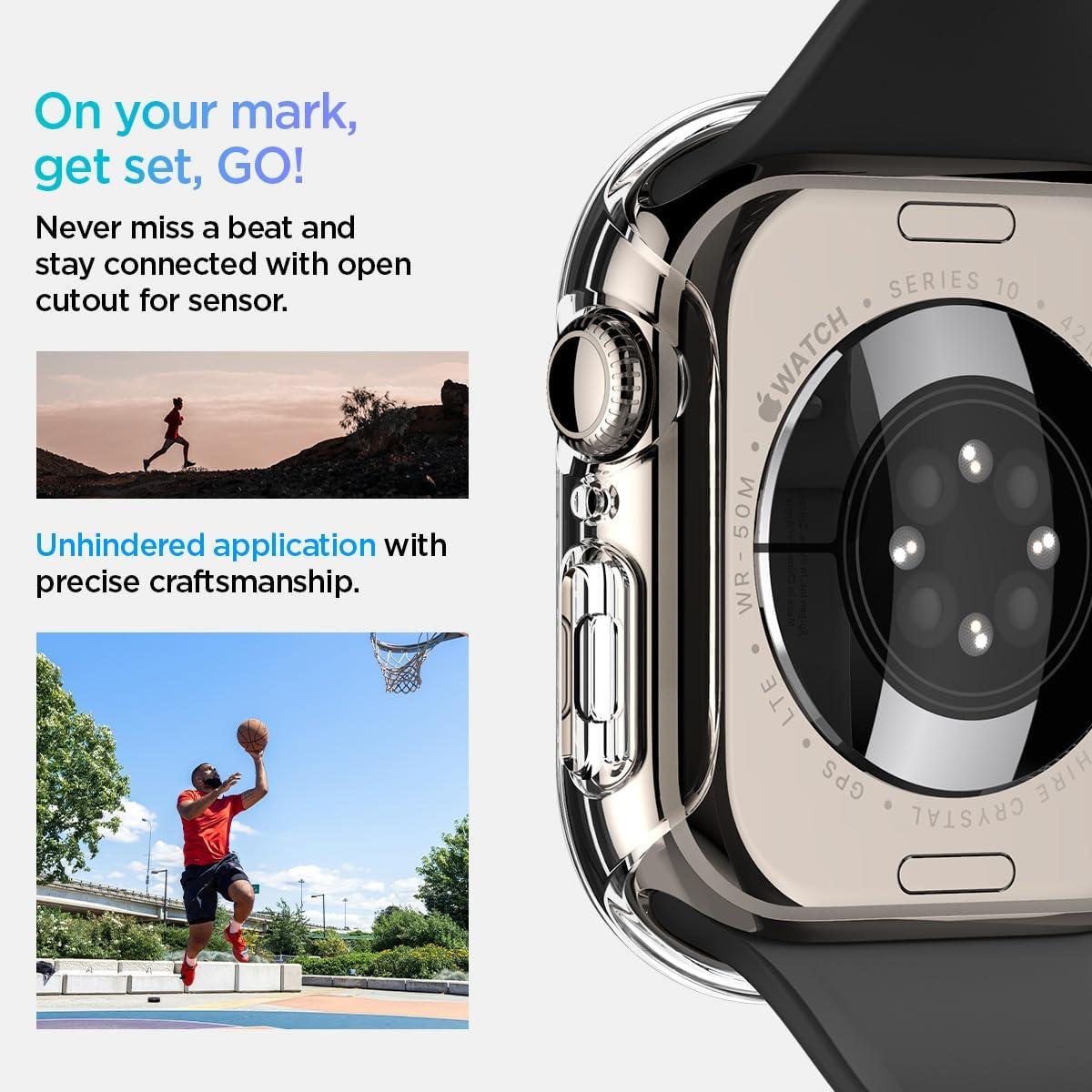imageSpigen for Apple Watch Series 11 Case Thin Fit Compatible with Series 1110 42mm Lightweight Shockproof Bumper ScratchResistant Hard PC Cover Accessories BlackCrystal Clear