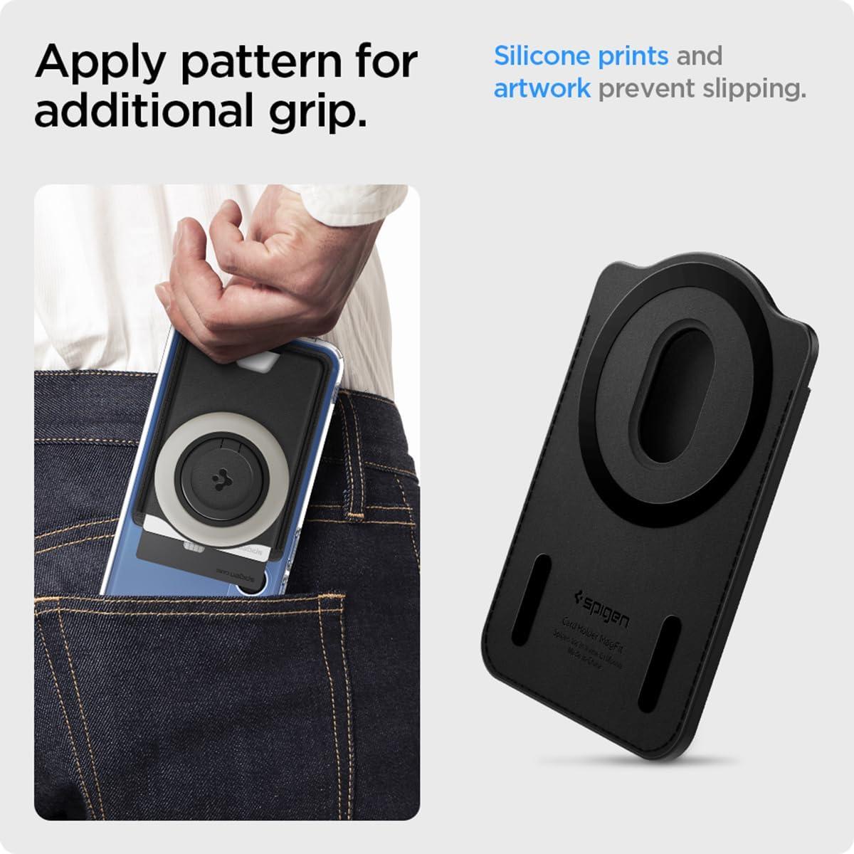 imageSpigen for MagSafe Wallet Holds 3 Cards Compatible with Galaxy S25UltraEdgePlus Z Fold 7 Pixel 10 ProPro XLFold iPhone 171615141312 Plaud Note Card Holder PU Black MagFit MagFit Magnetic Case Only Holds up to 3 CardsPU Black MagFit