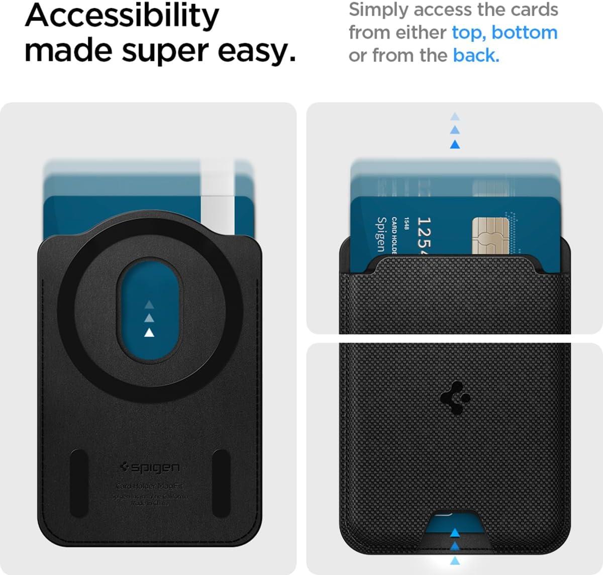 imageSpigen for MagSafe Wallet Holds 3 Cards Compatible with Galaxy S25UltraEdgePlus Z Fold 7 Pixel 10 ProPro XLFold iPhone 171615141312 Plaud Note Card Holder PU Black MagFit MagFit Magnetic Case Only Holds up to 3 CardsFabric Black MagFit