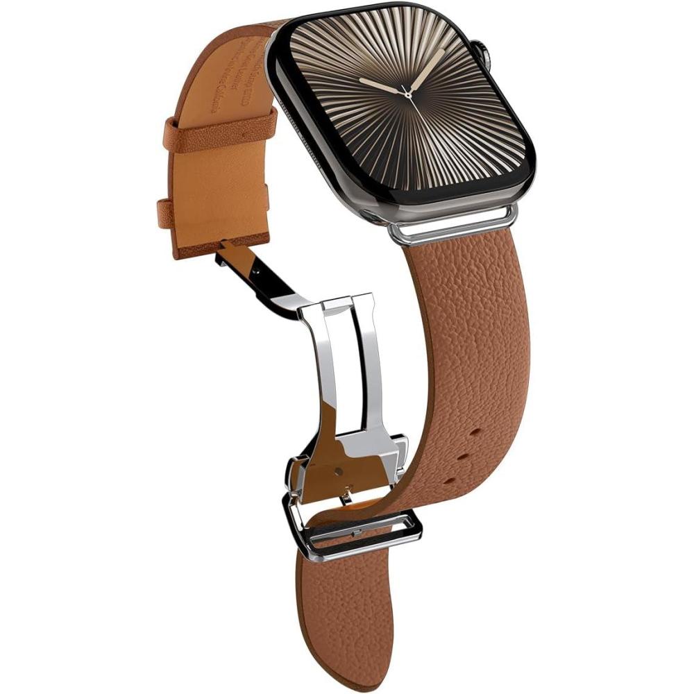 imageSpigen Enzo Genuine Leather Strap Designed for Apple Watch Band Ultra 21 49mm Series 10 46mm 987 45mm SE2SE654 44mm 321 42mm Dbuckle and Quickrelease ButtonsClassic Brown