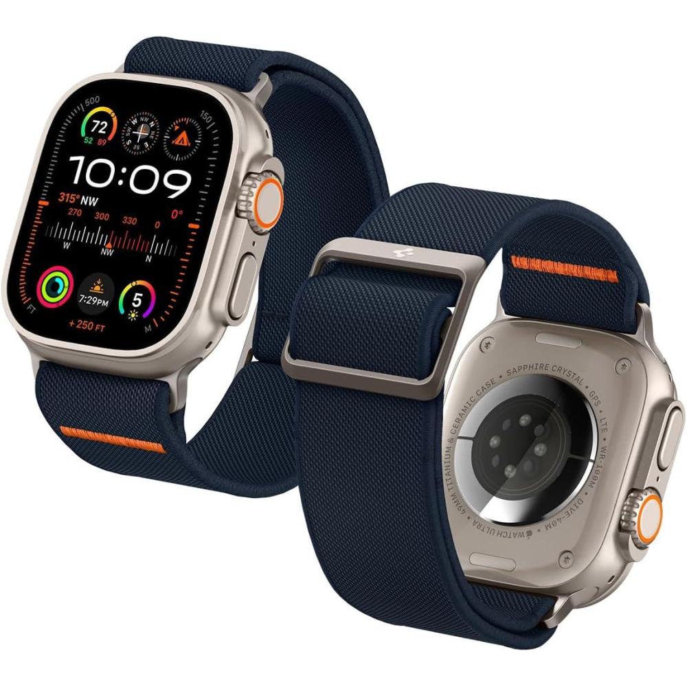imageSpigen Lite Fit Ultra Strap Designed for Apple Watch Band Compatible with Ultra 321 49mm Series 1110 46mm 987 45mm SE3SE2SE654 44mm 321 42mm Nylon Solo Loop  OrangeNavy