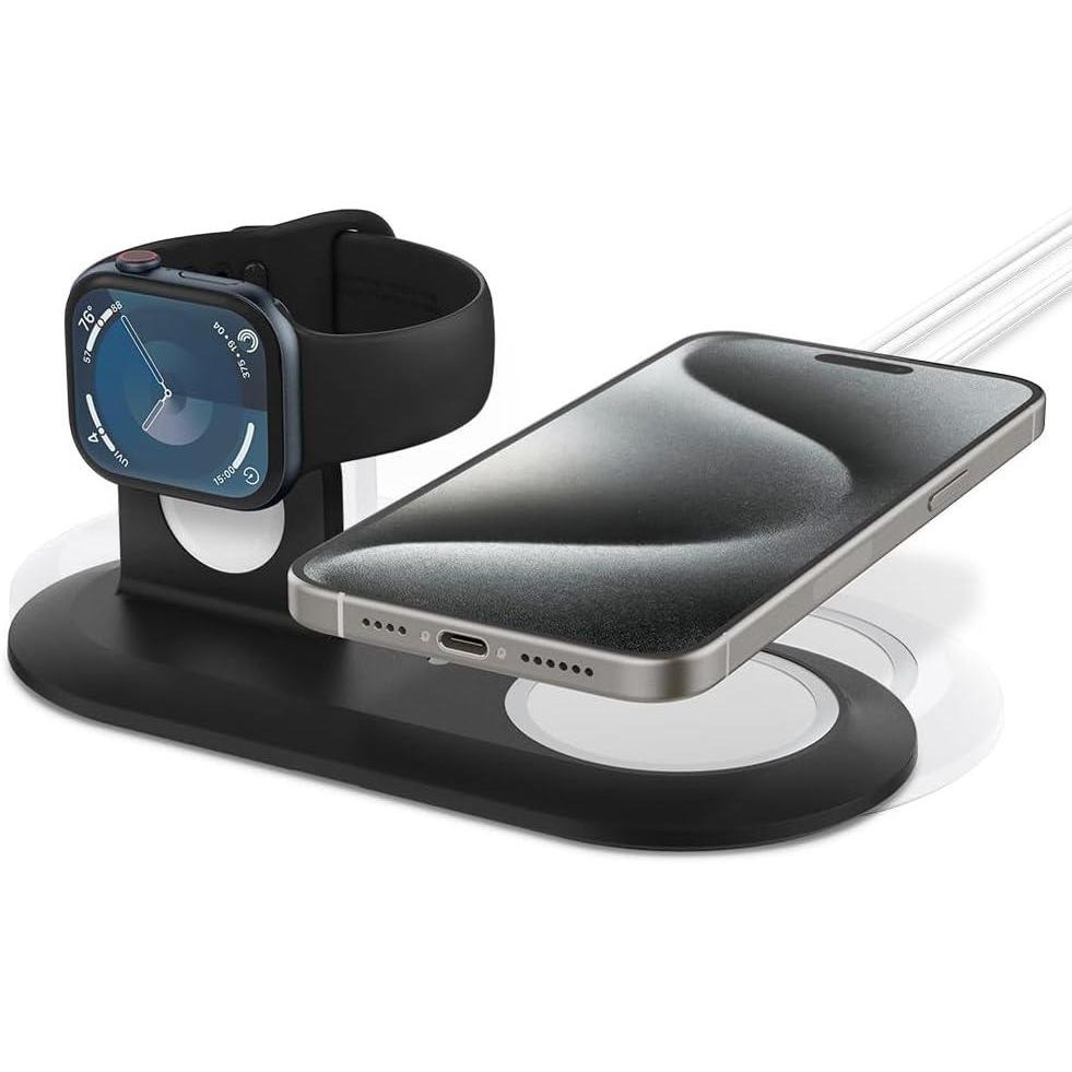 imageSpigen Mag Fit Duo Designed for MagSafe amp Pixelsnap Charger Stand Charging Pad Case for iPhone 17 16 15 14 13 12 ModelsApple Watch All SeriesAirpods WhiteBlack
