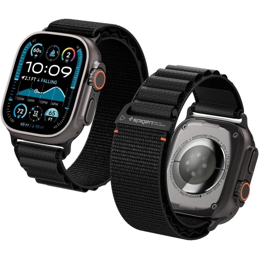 imageSpigen for Apple Watch Band Compatible with Ultra 321 49mm Series 1110 46mm 987 45mm SE3SE2SE654 44mm 321 42mm Lightweight Fabric StrapBlack