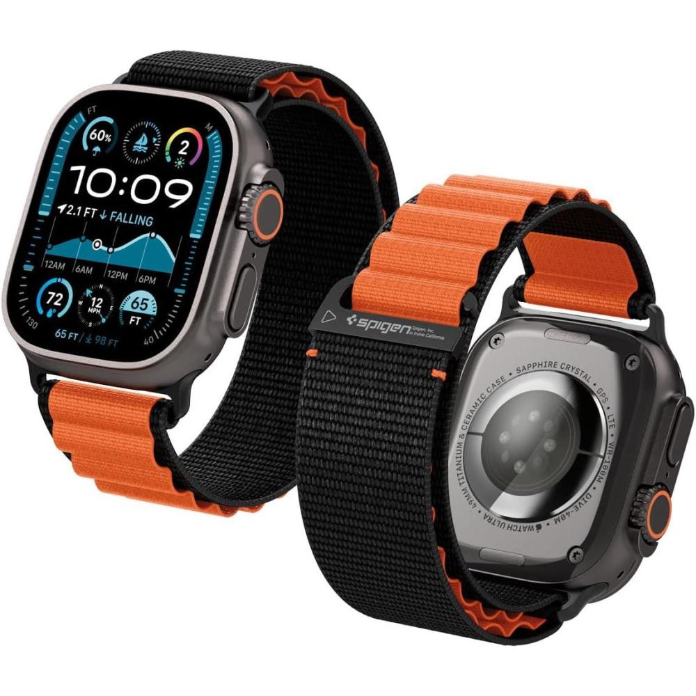 imageSpigen for Apple Watch Band Compatible with Ultra 321 49mm Series 1110 46mm 987 45mm SE3SE2SE654 44mm 321 42mm Lightweight Fabric StrapBlack Orange