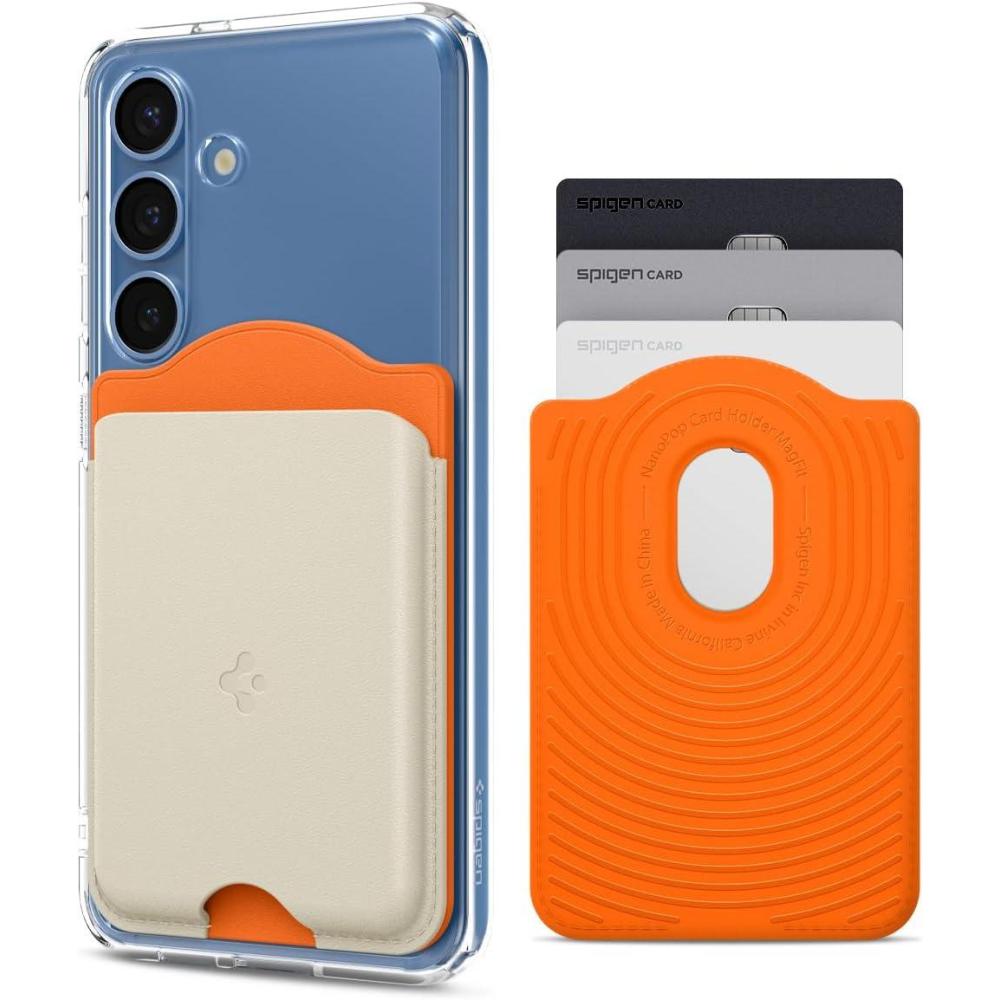 imageSpigen for MagSafe Wallet Holds 3 Cards Compatible with Galaxy S25UltraEdgePlus Z Fold 7 Pixel 10 ProPro XLFold iPhone 171615141312 Plaud Note Card Holder PU Black MagFit MagFit Magnetic Case Only Holds up to 3 CardsPU Orange Beige MagFit