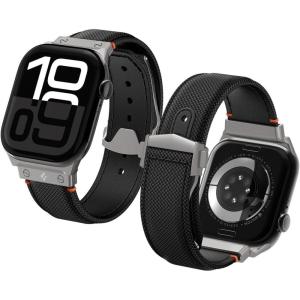 Spigen Classic Fit D-Buckle Strap Designed for Apple Watch Band Compatible with Ultra 3/2/1 49mm, Series 11/10 46mm, 9/8/7 45mm, SE3/SE2/SE/6/5/4 44mm, 3/2/1 42mm – Black