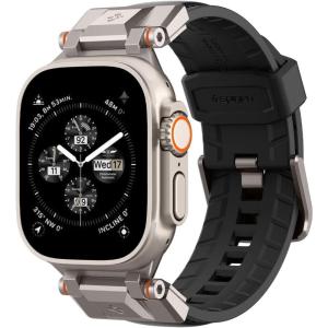 Spigen DuraPro Armor Durable Metal Connector Strap Designed for Apple Watch Band Compatible with Ultra 2/1 49mm, Series 10 46mm, 9/8/7 45mm, SE2/SE/6/5/4 44mm, 3/2/1 42mm(PU Black)