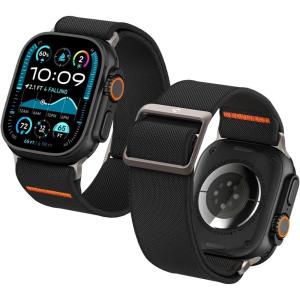 Spigen Lite Fit Ultra Strap Designed for Apple Watch Band Compatible with Ultra 3/2/1 49mm, Series 11/10 46mm, 9/8/7 45mm, SE3/SE2/SE/6/5/4 44mm, 3/2/1 42mm Nylon Solo Loop – Orange(Black)