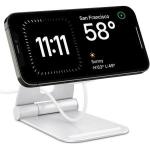 Spigen Mag Fit S Designed for MagSafe Charger Stand Aluminum Adjustable Phone Stand Compatible with iPhone 15/14/13/12 Series, AirPod Pro, AirPod Pro 2, AirPod 3 Charging Stand – White(White)