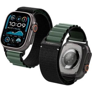 Spigen for Apple Watch Band, Compatible with Ultra 3/2/1 49mm, Series 11/10 46mm, 9/8/7 45mm, SE3/SE2/SE/6/5/4 44mm, 3/2/1 42mm Lightweight Fabric Strap(Black Green)