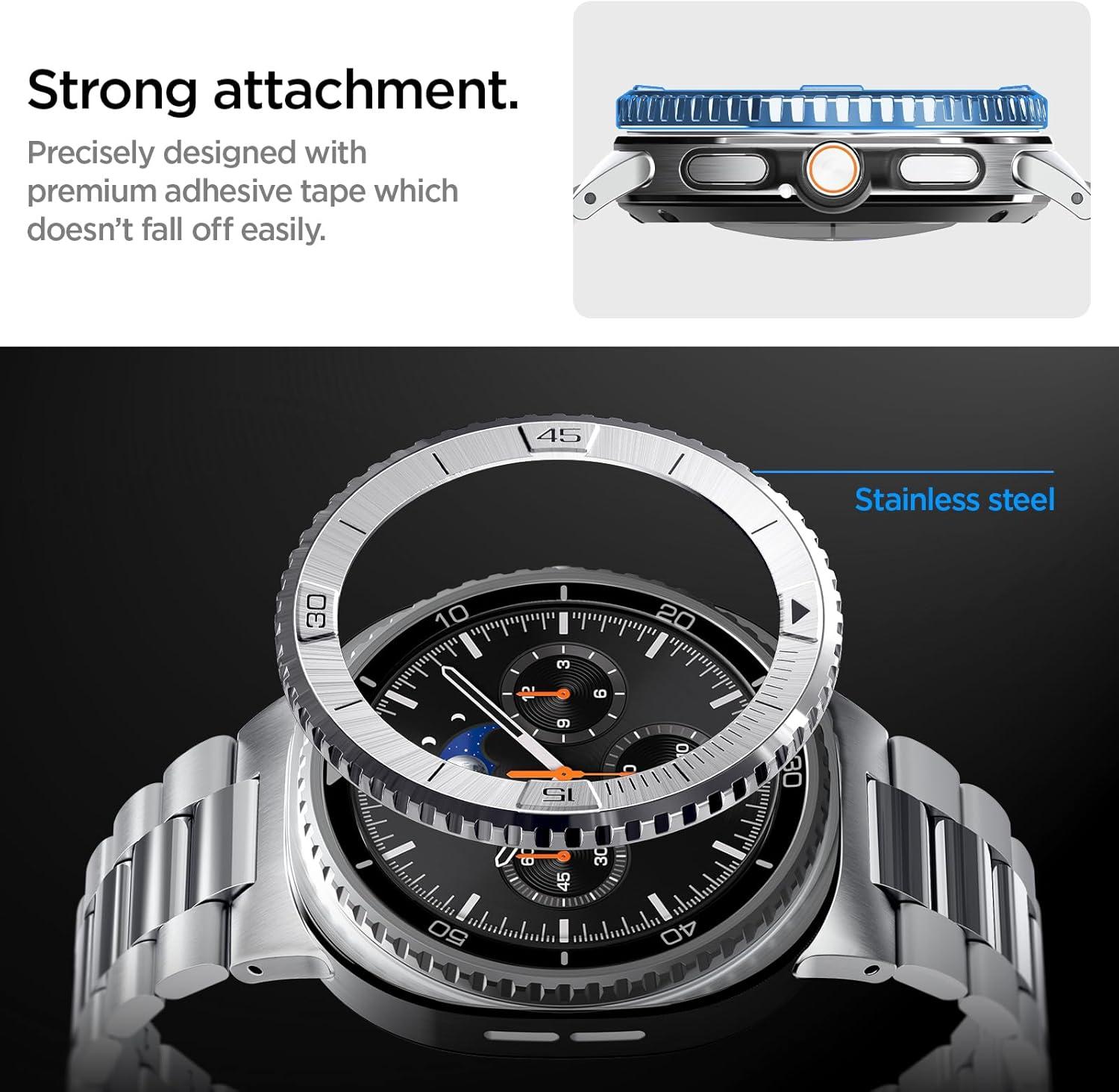 imageSpigen Bezel Tune Diver Designed for Samsung Galaxy Watch 8 Classic 46mm Bezel Ring Protector Adhesive Cover BlackSilver