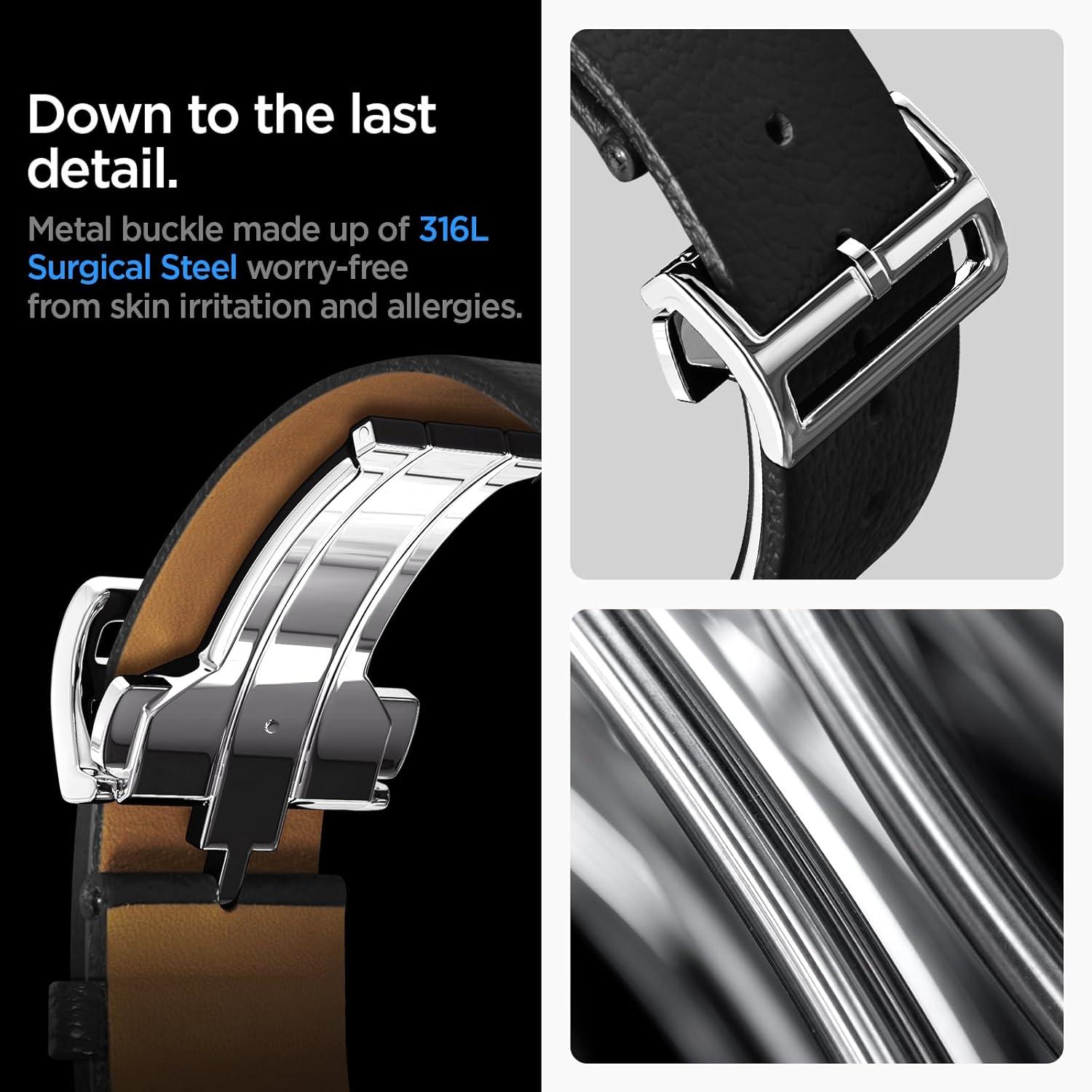 imageSpigen Enzo Genuine Leather Strap Designed for Samsung Galaxy Watch 7 4440mm FE 40mm 654 4440mm Classic 6 4743mm 5 Pro 45mm 4 Classic 4642mm 3 41mm Active 1amp2 Band BlackBlack