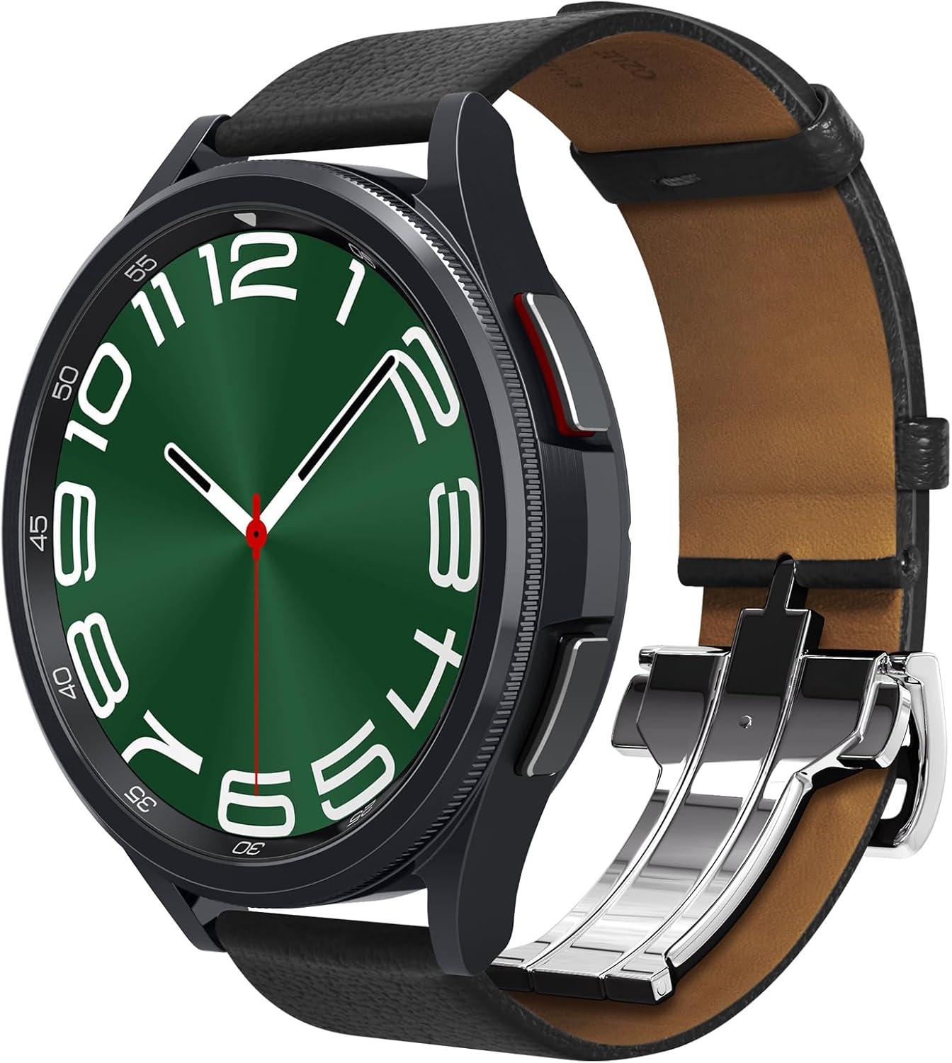 imageSpigen Enzo Genuine Leather Strap Designed for Samsung Galaxy Watch 7 4440mm FE 40mm 654 4440mm Classic 6 4743mm 5 Pro 45mm 4 Classic 4642mm 3 41mm Active 1amp2 Band BlackBlack