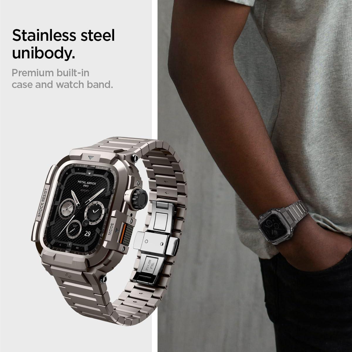 imageSpigen Metal Armor Pro Designed for Apple Watch Series 987 45mm Durable Stainless Steel Case with Band Gunmetal