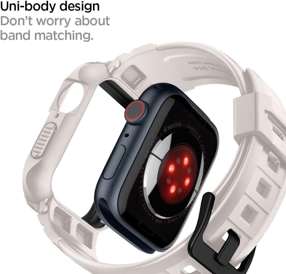 imageSpigen Rugged Armor Pro Designed for Apple Watch Case with Band Series SE398SE276SE54 45mm44mm Protective TPU Cover with StrapDune Beige