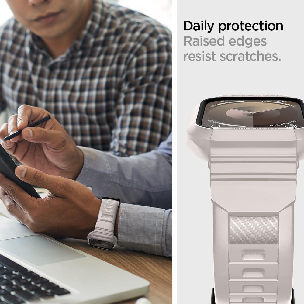 imageSpigen Rugged Armor Pro Designed for Apple Watch Case with Band Series SE398SE276SE54 45mm44mm Protective TPU Cover with StrapDune Beige
