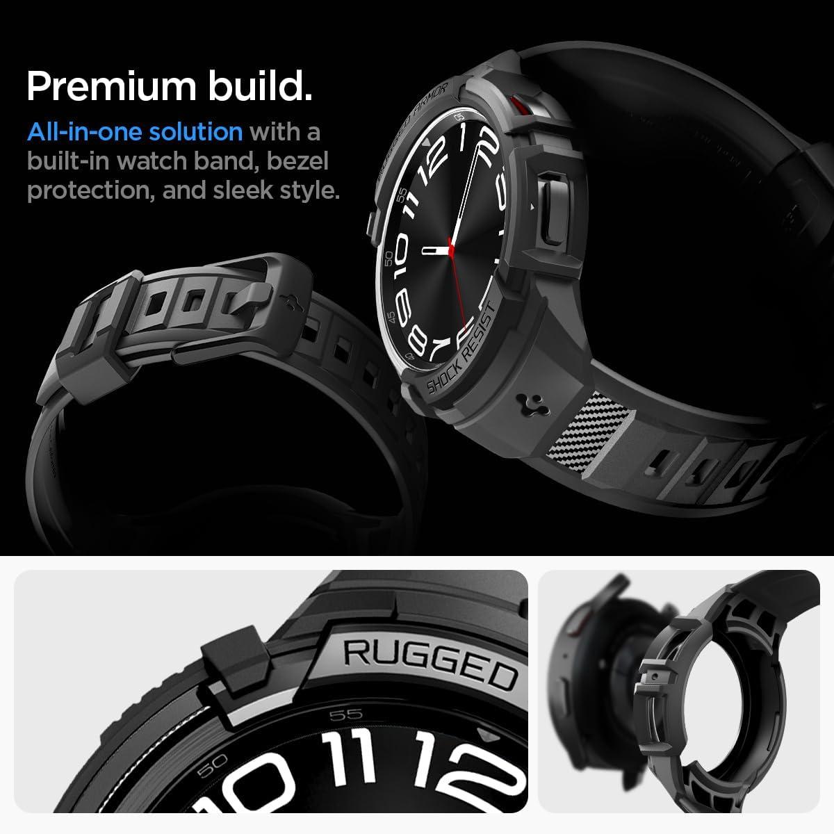 imageSpigen Rugged Armor Pro Designed for Samsung Galaxy Watch 6 Classic 43mm Case with Band Protective TPU Cover with Strap 2023 Black