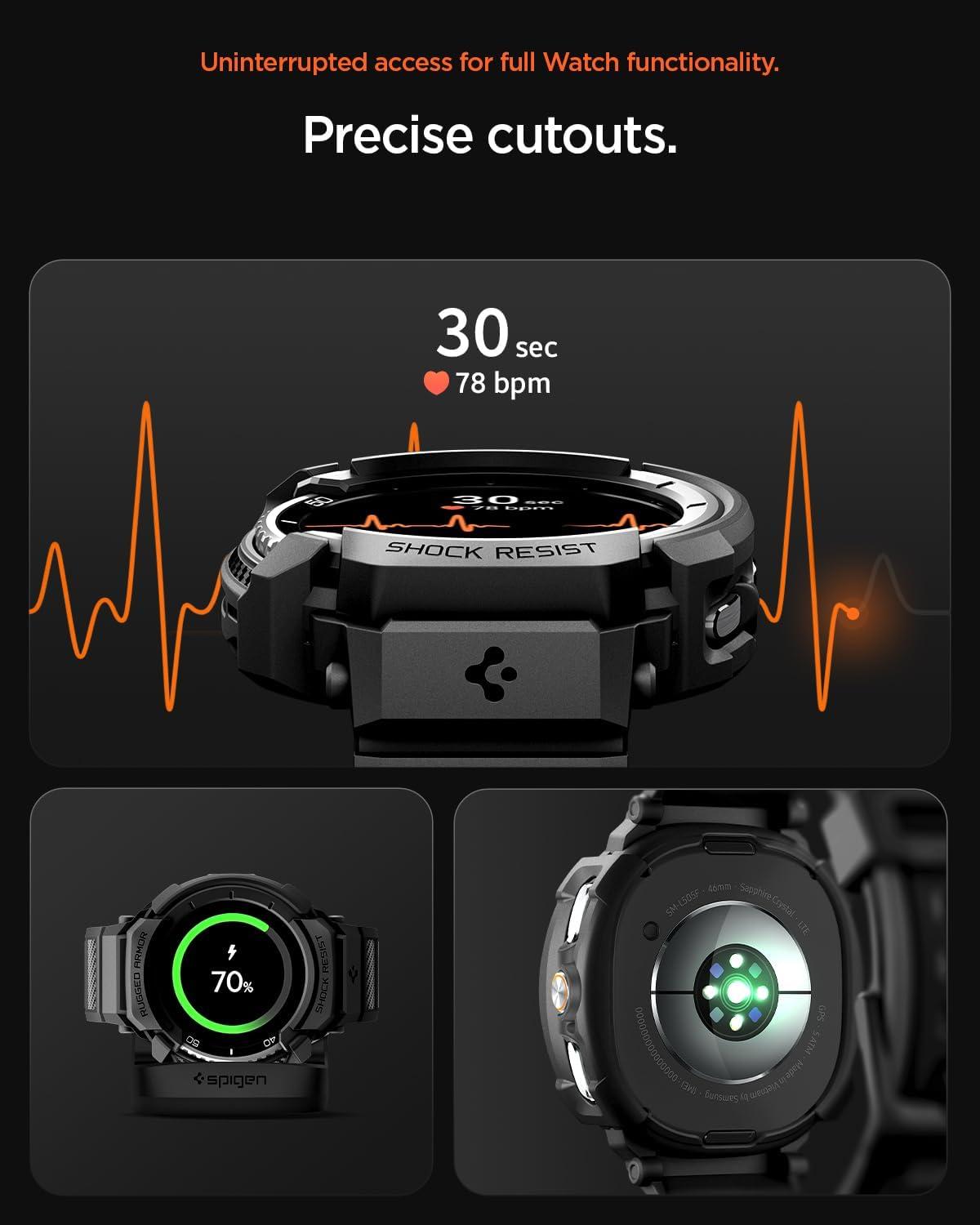 imageSpigen Rugged Armor Pro Designed for Samsung Galaxy Watch 8 Classic 46mm Case with Band Protective TPU Cover with Strap 2025 Matte Black