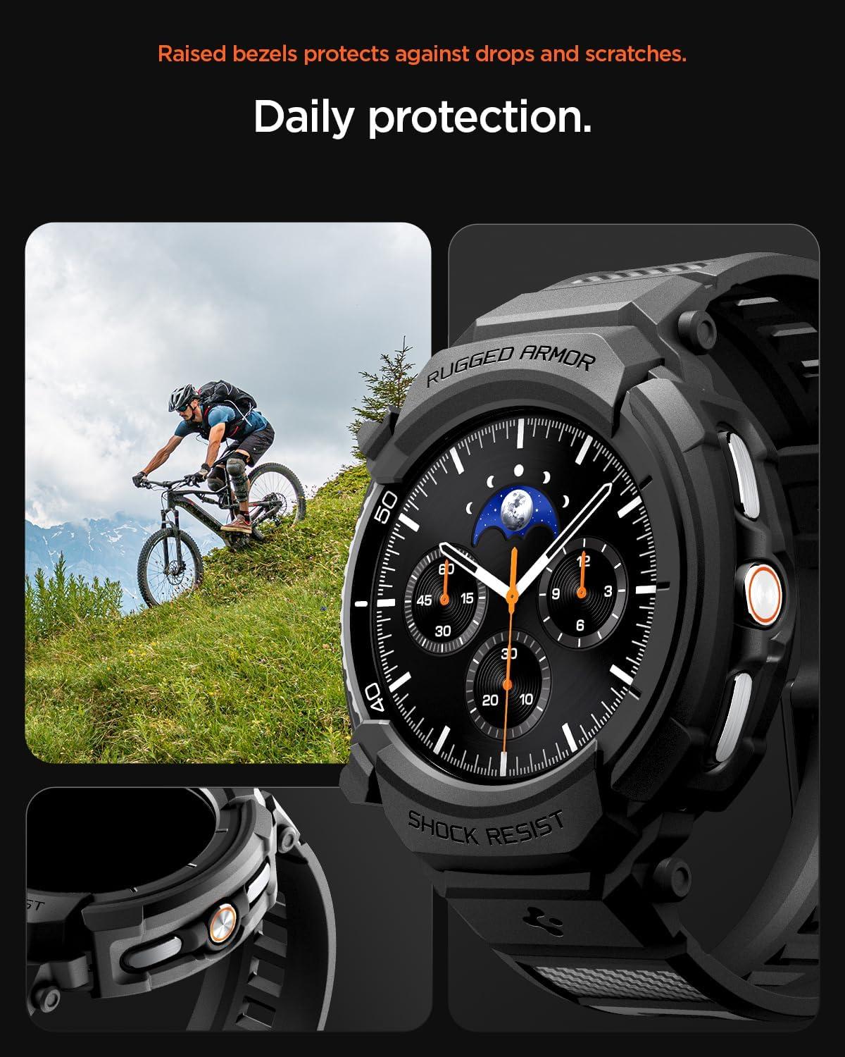 imageSpigen Rugged Armor Pro Designed for Samsung Galaxy Watch 8 Classic 46mm Case with Band Protective TPU Cover with Strap 2025 Matte Black