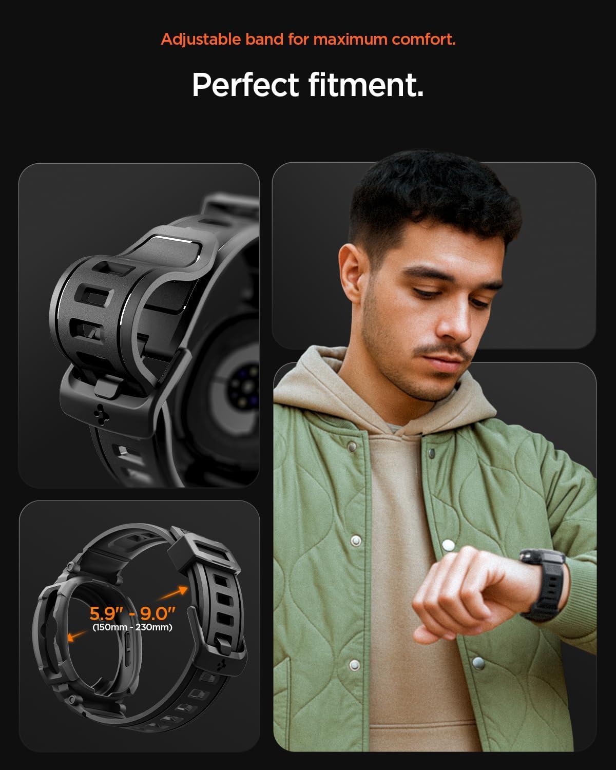 imageSpigen Rugged Armor Pro Designed for Samsung Galaxy Watch 8 Classic 46mm Case with Band Protective TPU Cover with Strap 2025 Matte Black