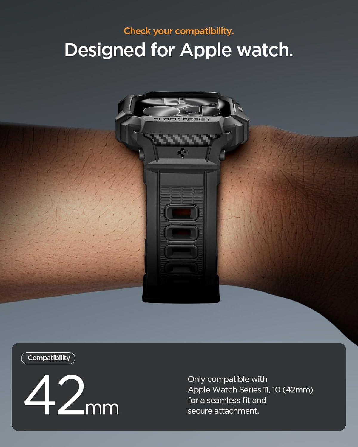 imageSpigen for Apple Watch Band with Case Rugged Armor Pro Compatible with Ultra 321 49mm Series 1110 4642mm 987 41mm SE3SE2SE654 40mm Cover StrapBlack