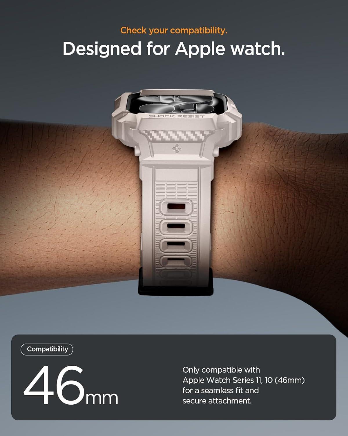 imageSpigen for Apple Watch Band with Case Rugged Armor Pro Compatible with Ultra 321 49mm Series 1110 4642mm 987 41mm SE3SE2SE654 40mm Cover StrapDune Beige