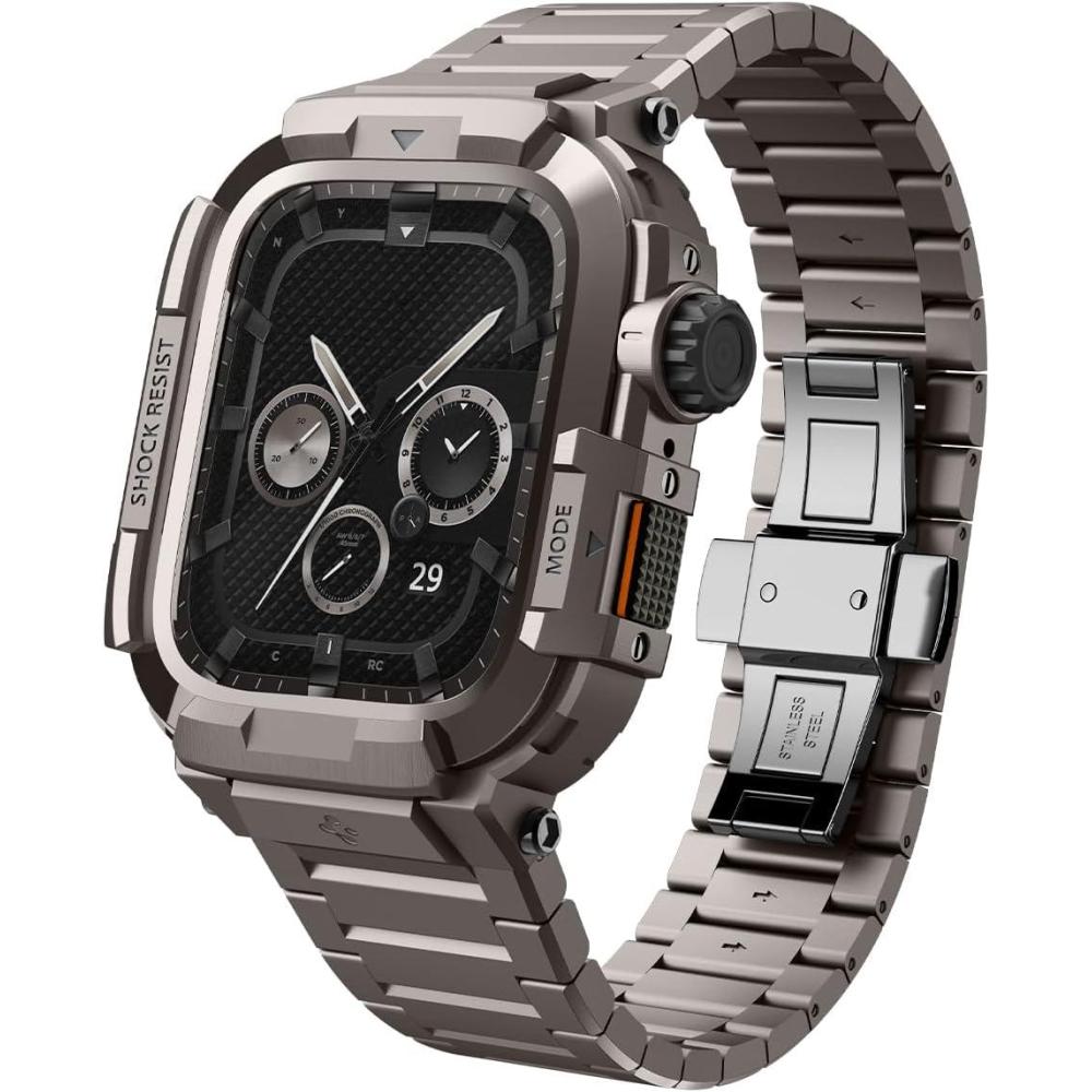 imageSpigen Metal Armor Pro Designed for Apple Watch Series 987 45mm Durable Stainless Steel Case with Band  Gunmetal