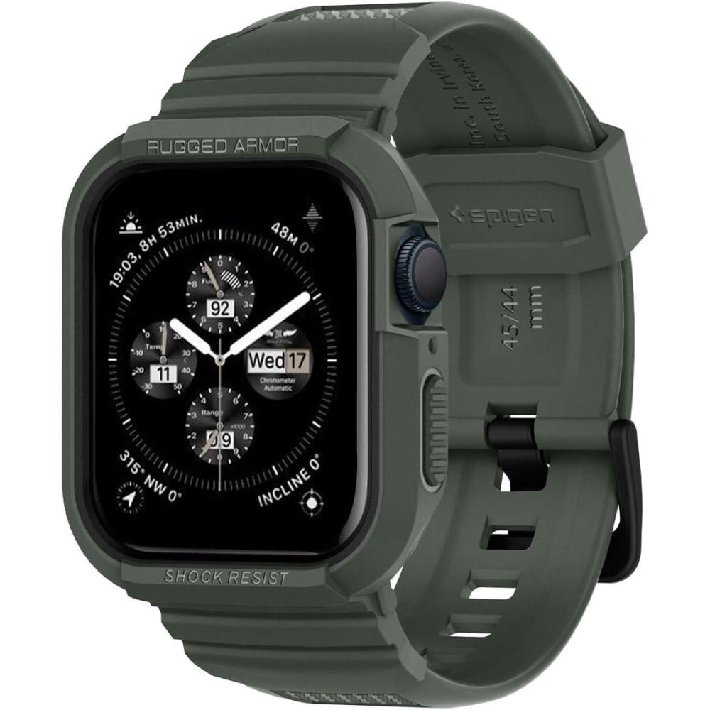 imageSpigen Rugged Armor Pro Designed for Apple Watch Case with Band Series SE398SE276SE54 45mm44mm Protective TPU Cover with StrapMilitary Green