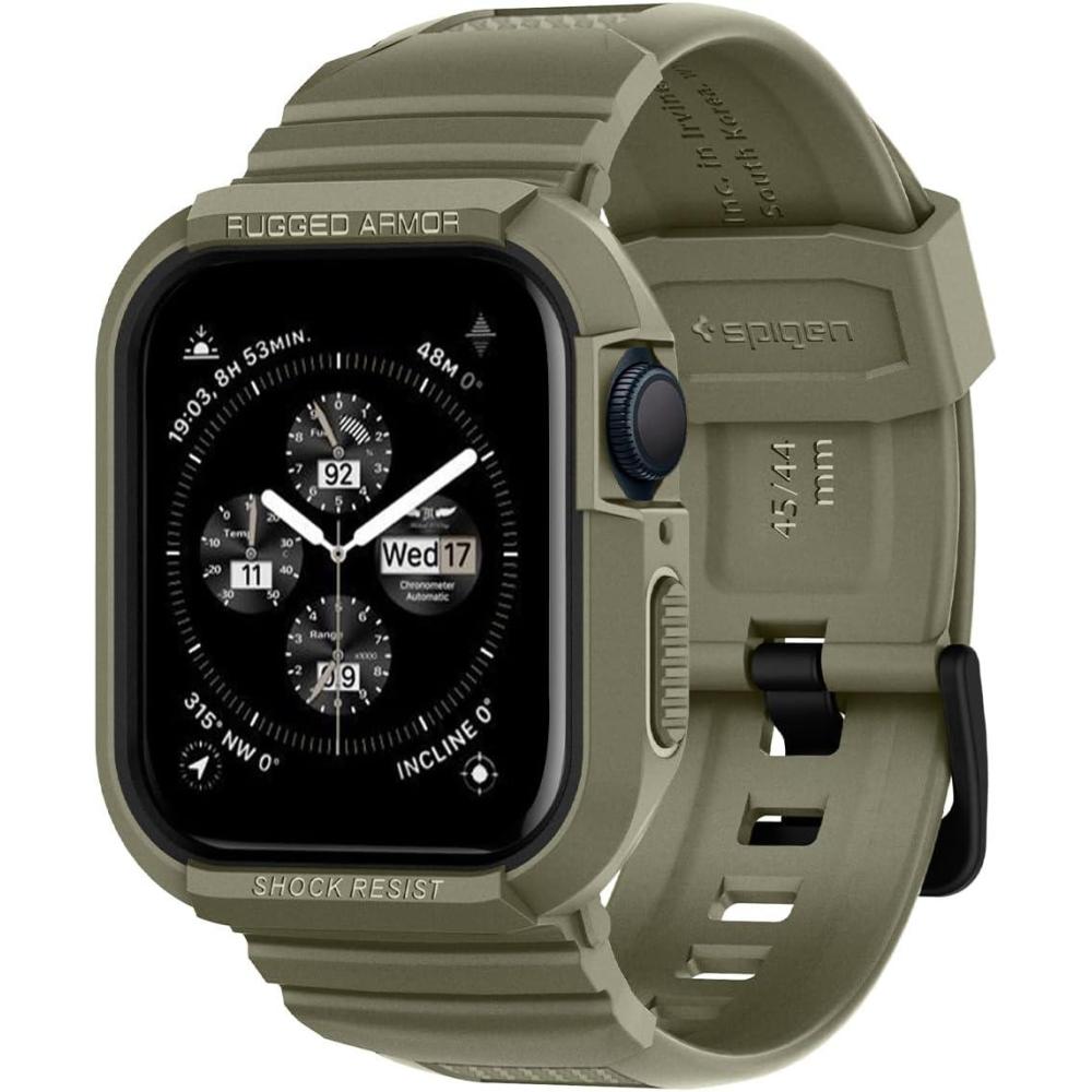imageSpigen Rugged Armor Pro Designed for Apple Watch Case with Band Series SE398SE276SE54 45mm44mm Protective TPU Cover with StrapVintage Khaki