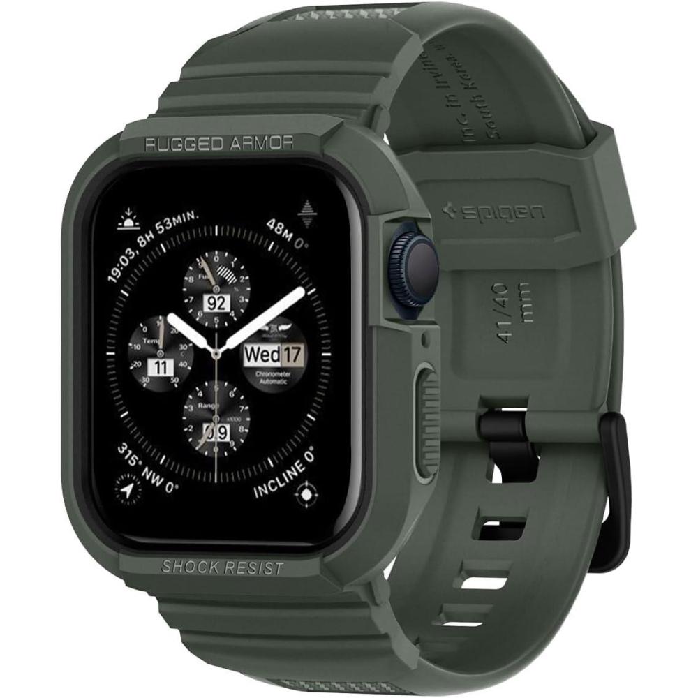 imageSpigen for Apple Watch Band with Case Rugged Armor Pro Compatible with Ultra 321 49mm Series 1110 4642mm 987 41mm SE3SE2SE654 40mm Cover StrapMilitary Green
