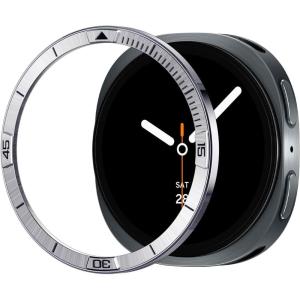 Spigen Bezel Tune (Diver) Designed for Samsung Galaxy Watch 8 44mm Bezel Ring Protector Adhesive Cover (2025) – Black(Silver)