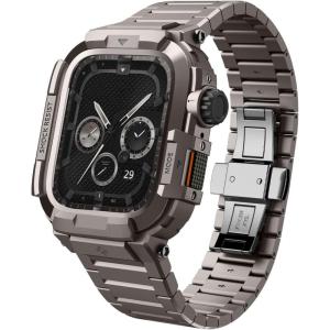 Spigen Metal Armor Pro Designed for Apple Watch Series 9/8/7 45mm Durable Stainless Steel Case with Band – Gunmetal