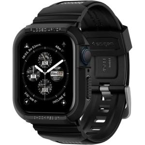 Spigen Rugged Armor Pro Designed for Apple Watch Case with Band Series SE3/9/8/SE2/7/6/SE/5/4 45mm/44mm Protective TPU Cover with Strap(Black)