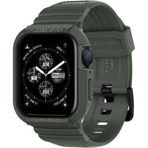 Spigen Rugged Armor Pro Designed for Apple Watch Case with Band Series SE3/9/8/SE2/7/6/SE/5/4 45mm/44mm Protective TPU Cover with Strap(Military Green)