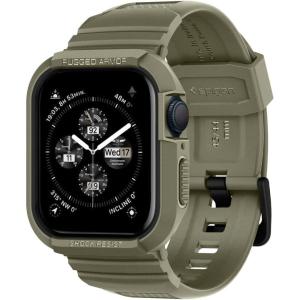Spigen Rugged Armor Pro Designed for Apple Watch Case with Band Series SE3/9/8/SE2/7/6/SE/5/4 45mm/44mm Protective TPU Cover with Strap(Vintage Khaki)