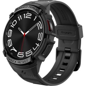 Spigen Rugged Armor Pro Designed for Samsung Galaxy Watch 6 Classic 43mm Case with Band Protective TPU Cover with Strap (2023) – Black