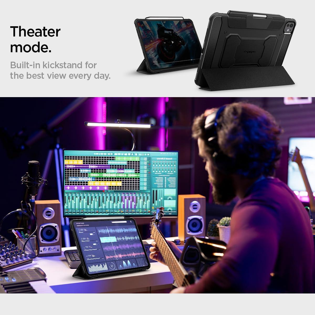 imageSpigen for iPad Pro 11 inch Case M2 4th Generation 2022 3rd Generation 2021 2nd Generation 2020 1st Generation 2018 Rugged Armor Pro Protective TriFold Cover with Pencil Holder BlackBlack