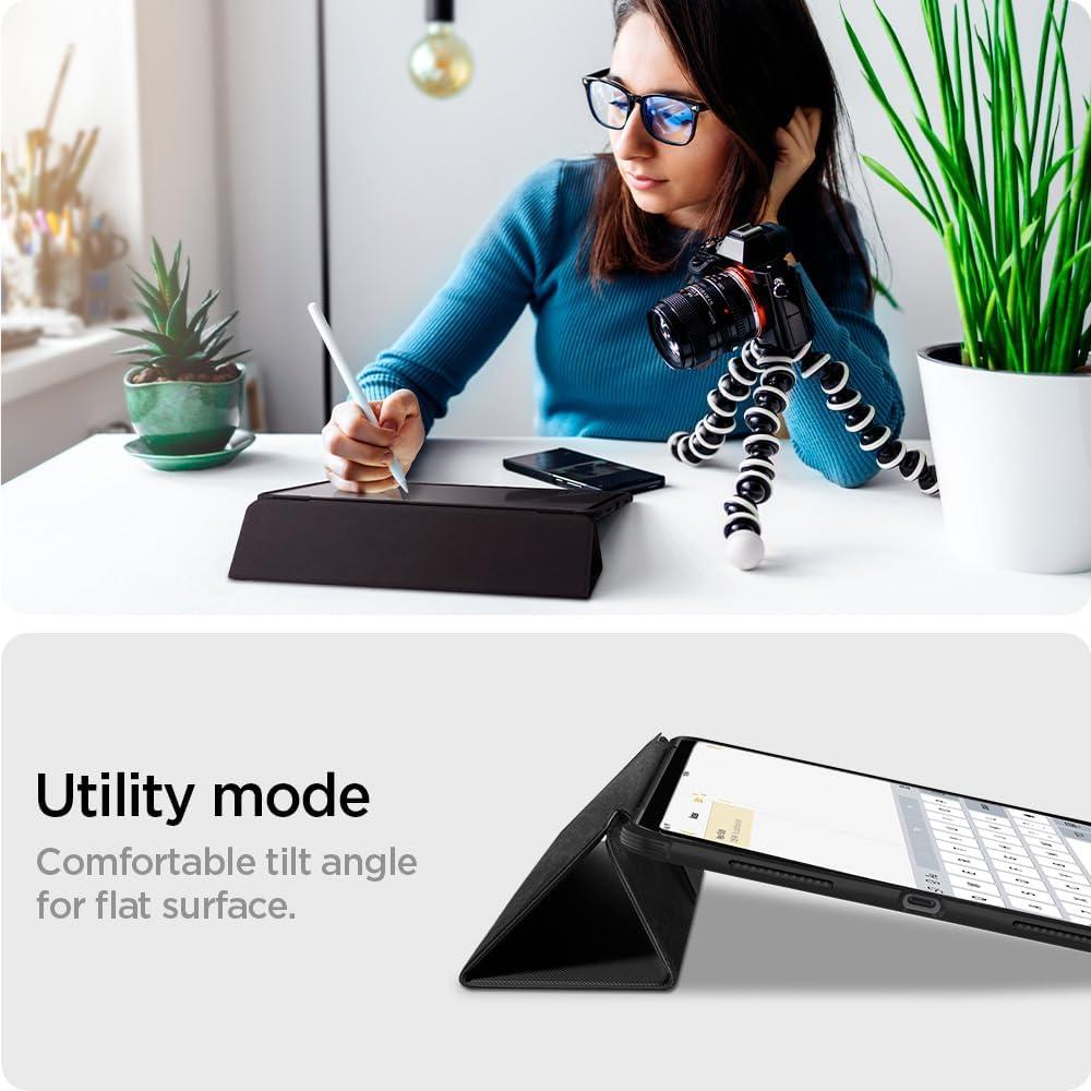 imageSpigen for iPad Pro 11 inch Case M2 4th Generation 2022 3rd Generation 2021 2nd Generation 2020 1st Generation 2018 Rugged Armor Pro Protective TriFold Cover with Pencil Holder BlackBlack